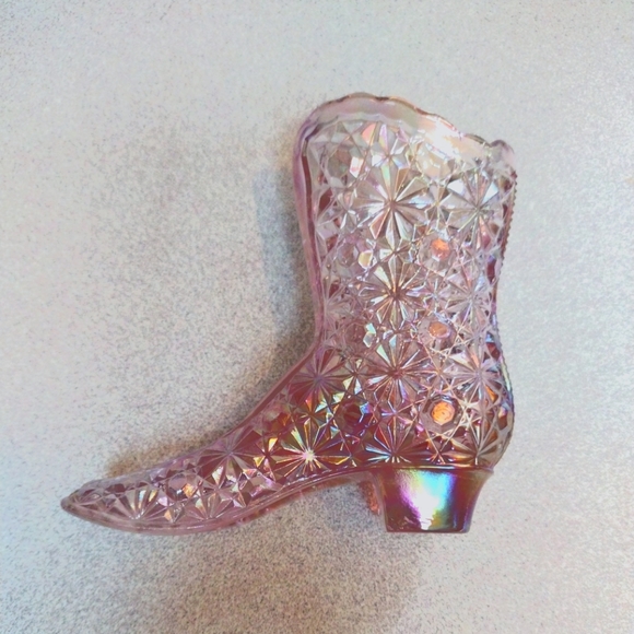 Vintage 70's FENTON Pink Iridescent Daisy  & Button C1990HZ Art Boot 4.25" - Picture 9 of 9